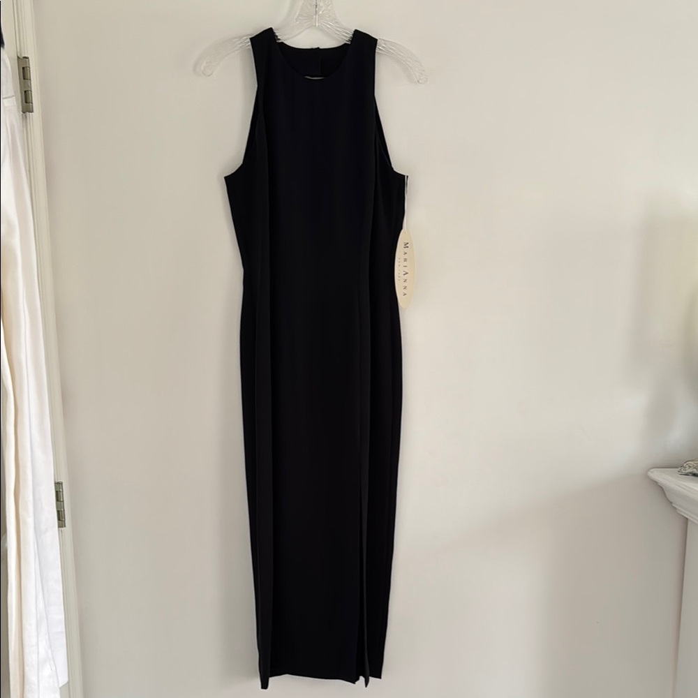 Mariana Black Halter Sheath Midi Dress